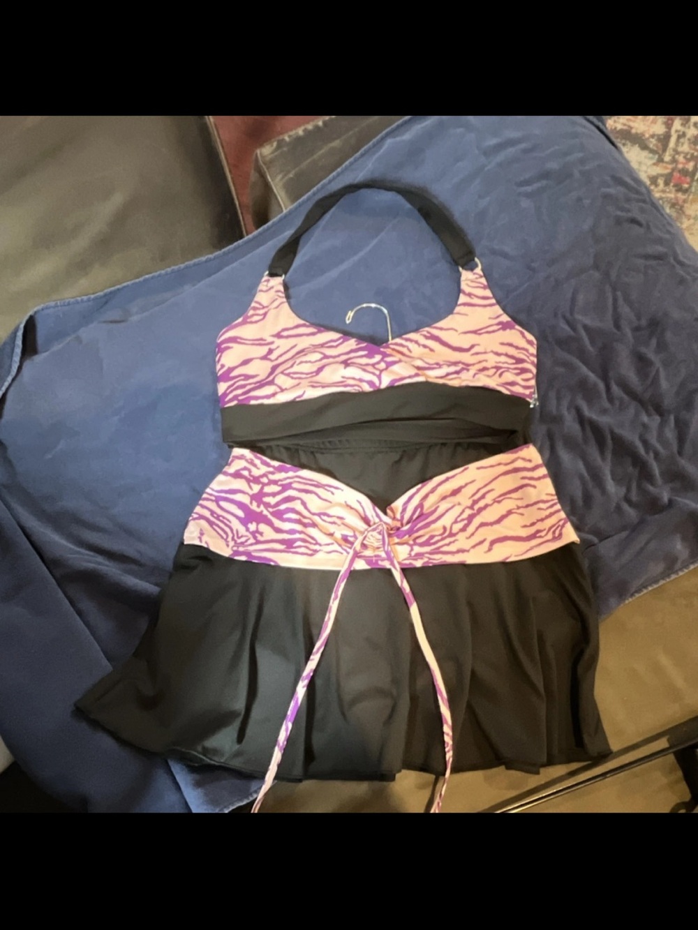 SHEIN Black and Purple Zebra-Print Halter top and skirt set.